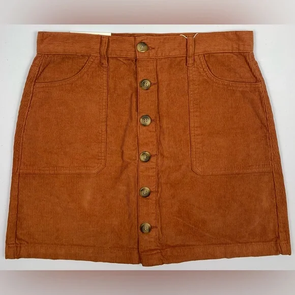 Kensie Corduroy Button Front Mini Skirt Ginger Biscuit NWT 8 - Picture 2 of 13